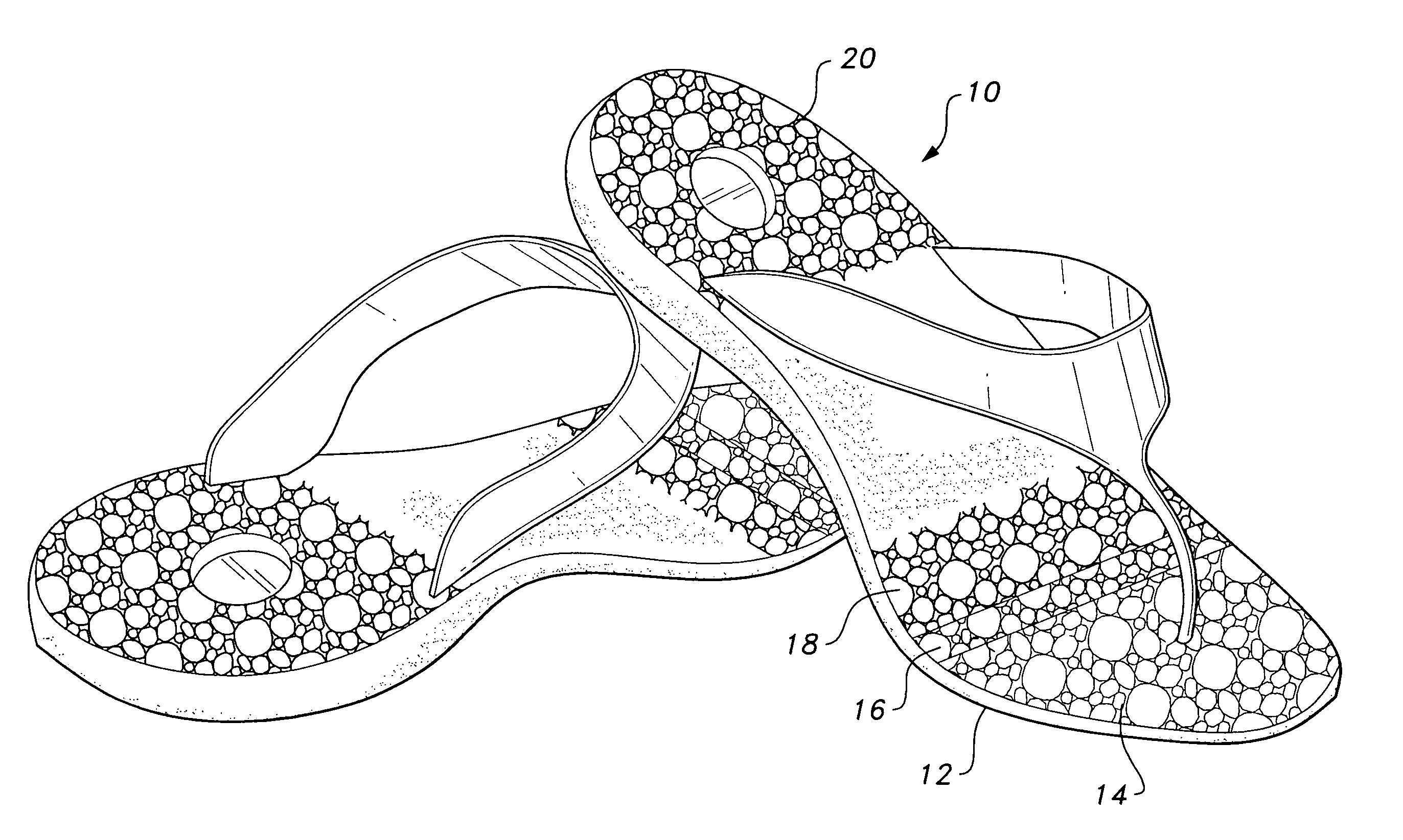 Shoe sole with embedded gemstones