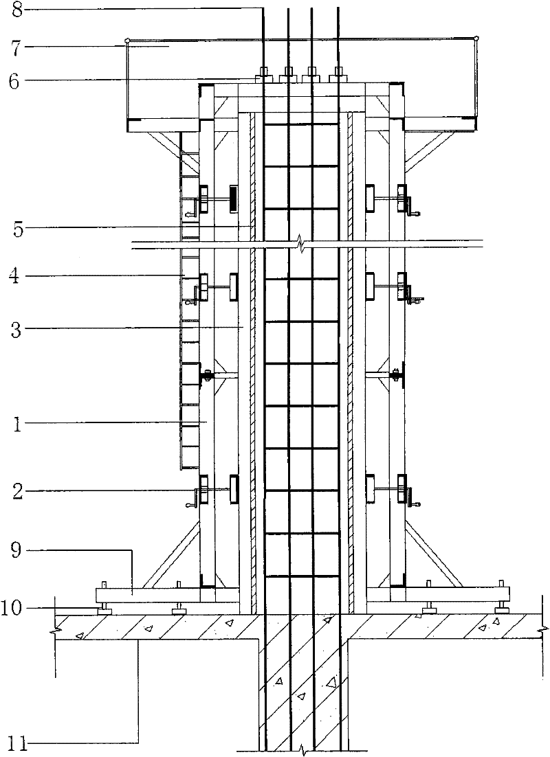 Fixing device for template of cast-in-place reinforced concrete column