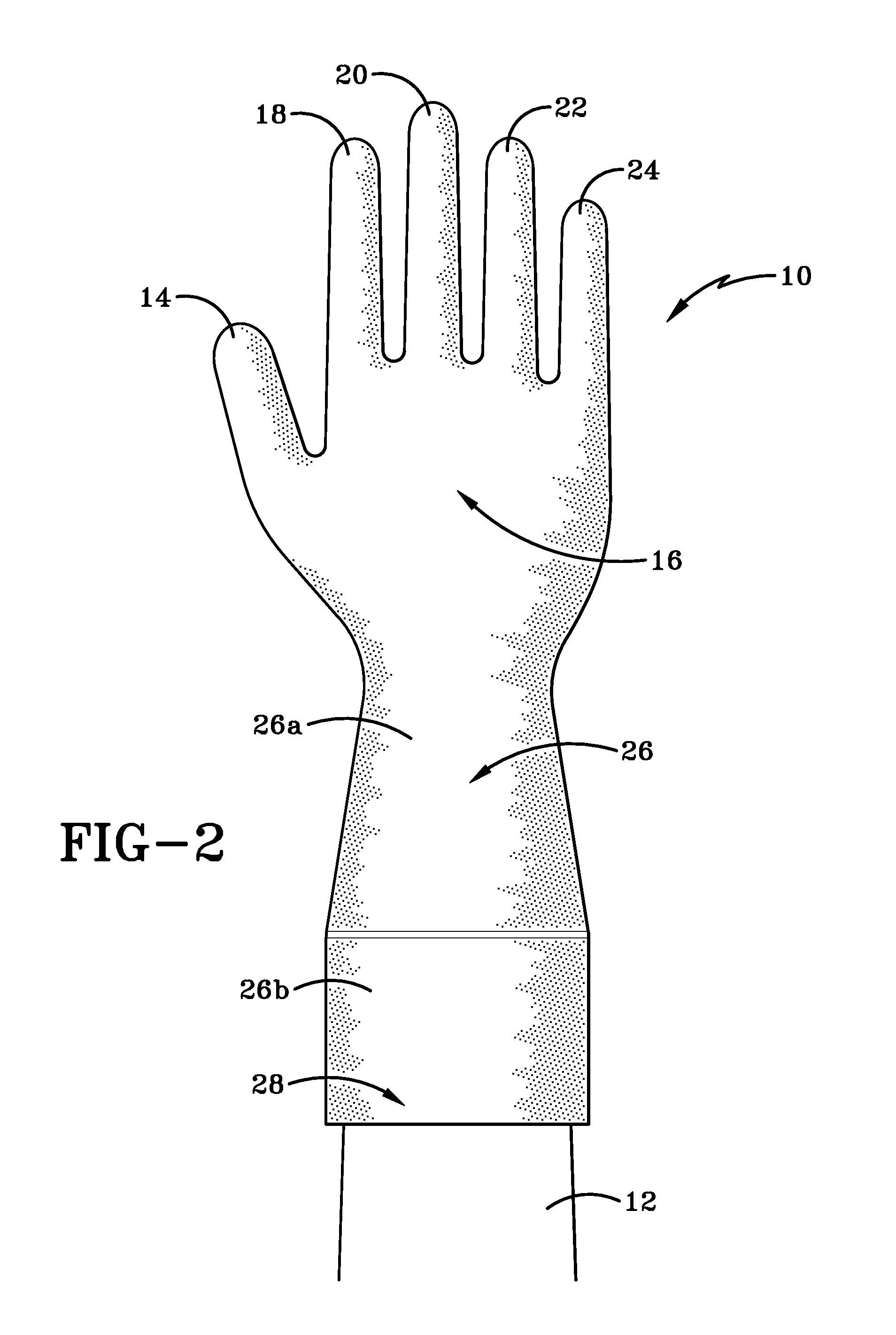 Method of fabricating a glove with a widened cuff area
