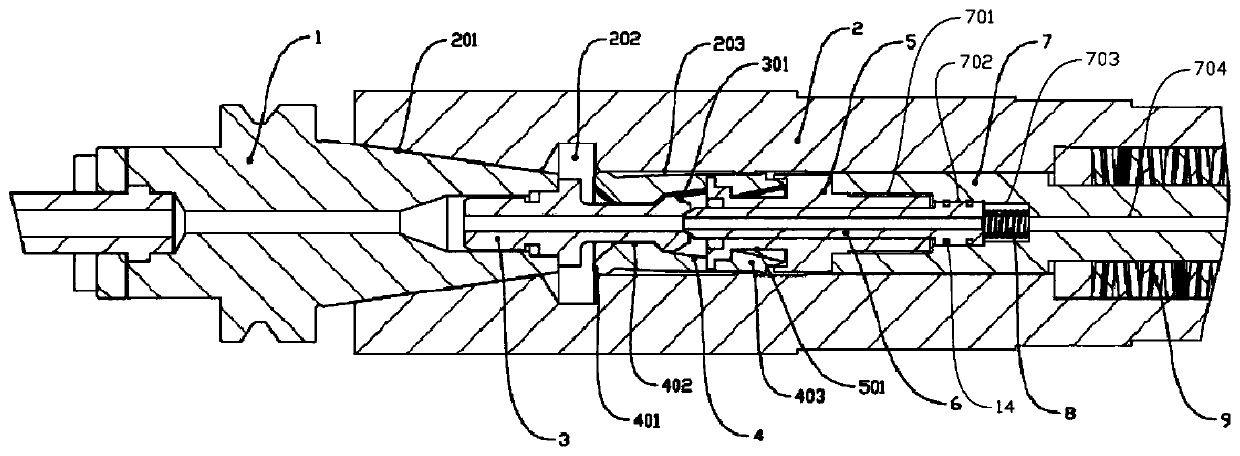 Self-sealing high-pressure center water outlet main shaft