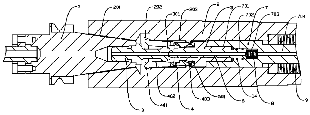 Self-sealing high-pressure center water outlet main shaft