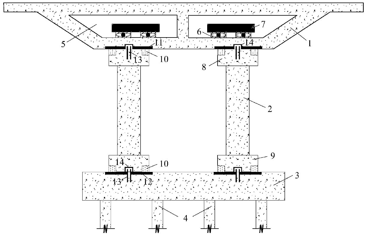 A double-column swinging pier structure with tmd shock absorbing measures