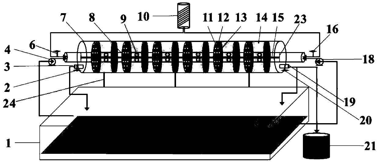 Device for treating nitrogen-and-phosphorus-rich wastewater by utilizing microalgae