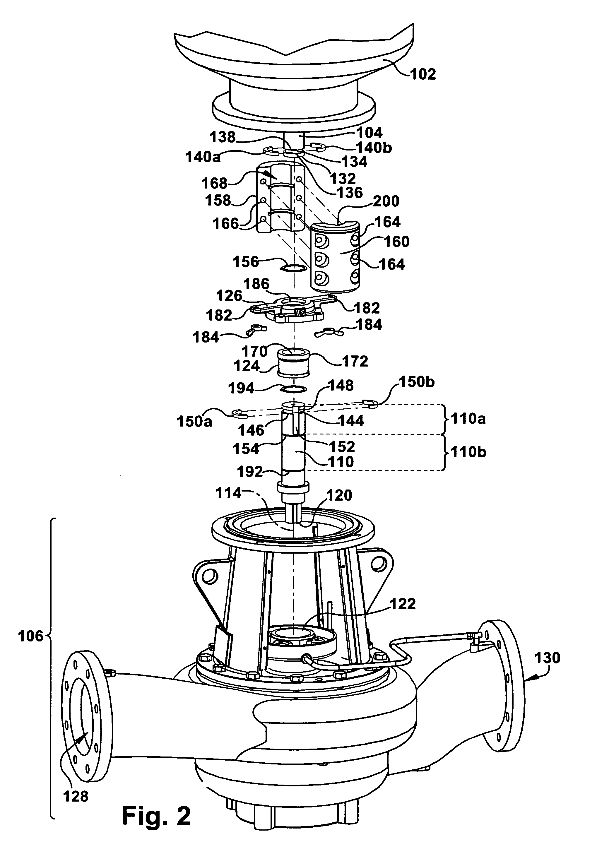 Motor and pump shaft connecting assembly with lifting jack