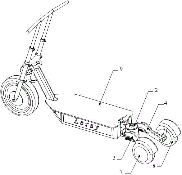 Three-wheel scooter rear wheel assembly structure