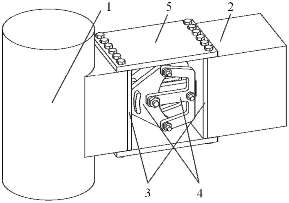 Displacement amplification type E-shaped steel damper, joint and construction method of joint