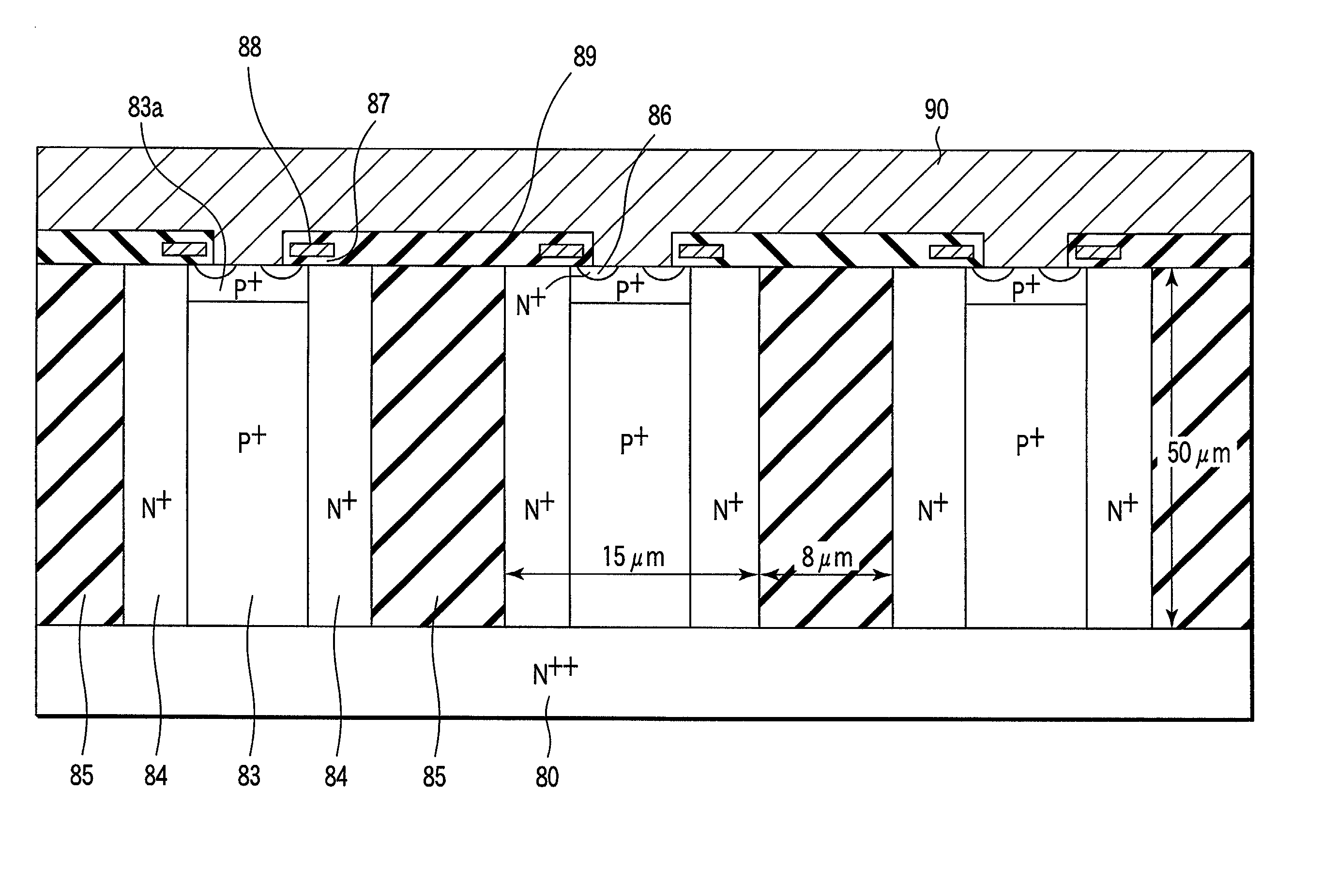 A power mosfet having laterally three-layered structure formed among element isolation regions