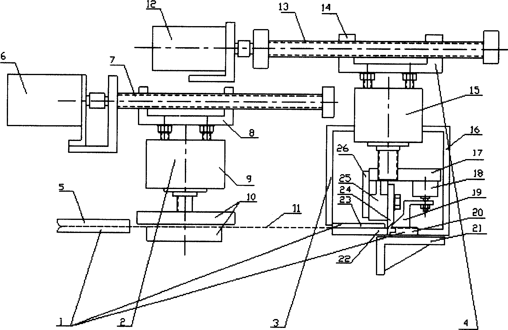 Continuous shearing and pressing device for rigid thin band