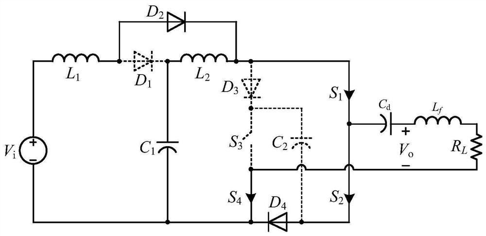 A four-switch single-phase single-stage switching boost inverter