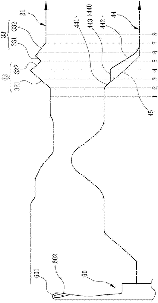 A method of knitting a yarn-changing plated ring by knitting one side of the technical front on a flat knitting machine