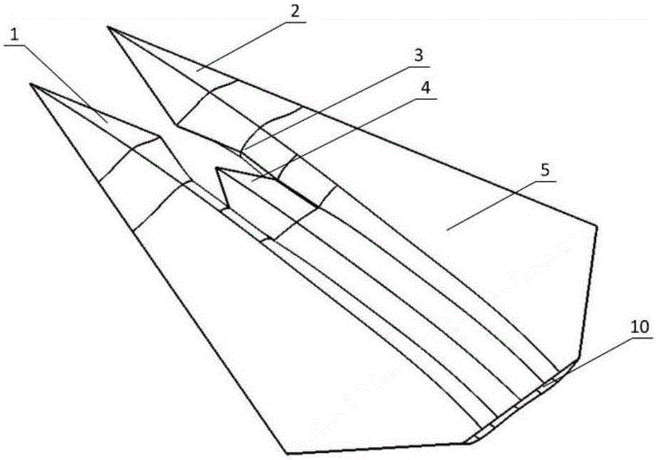 Air vehicle adopting double-pointed-cone fish tail type front edge aerodynamic layout
