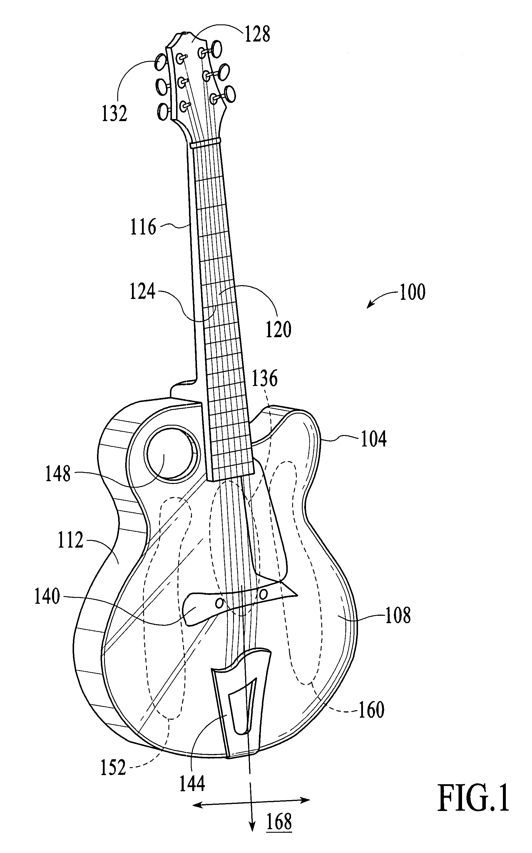 Stringed musical instrument having a hybrid arch-top and flat-top soundboard