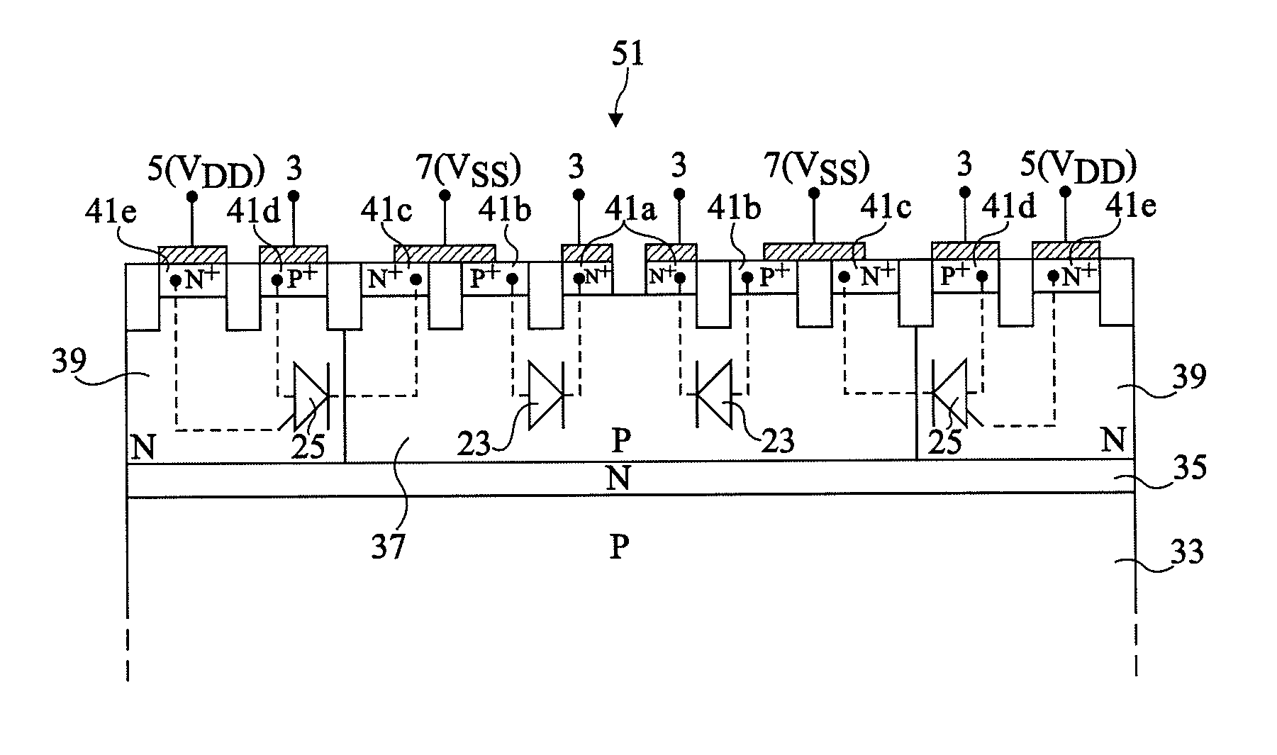 Structure for protecting an integrated circuit against electrostatic discharges