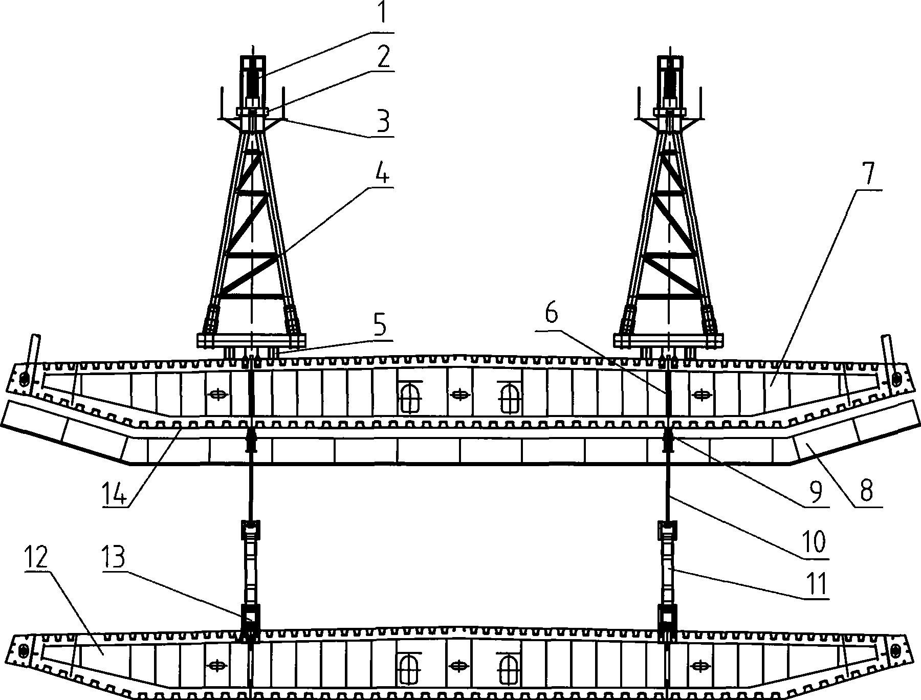 Construction methods of hanging beam and assembling cantilever in the bottom of steel case beam