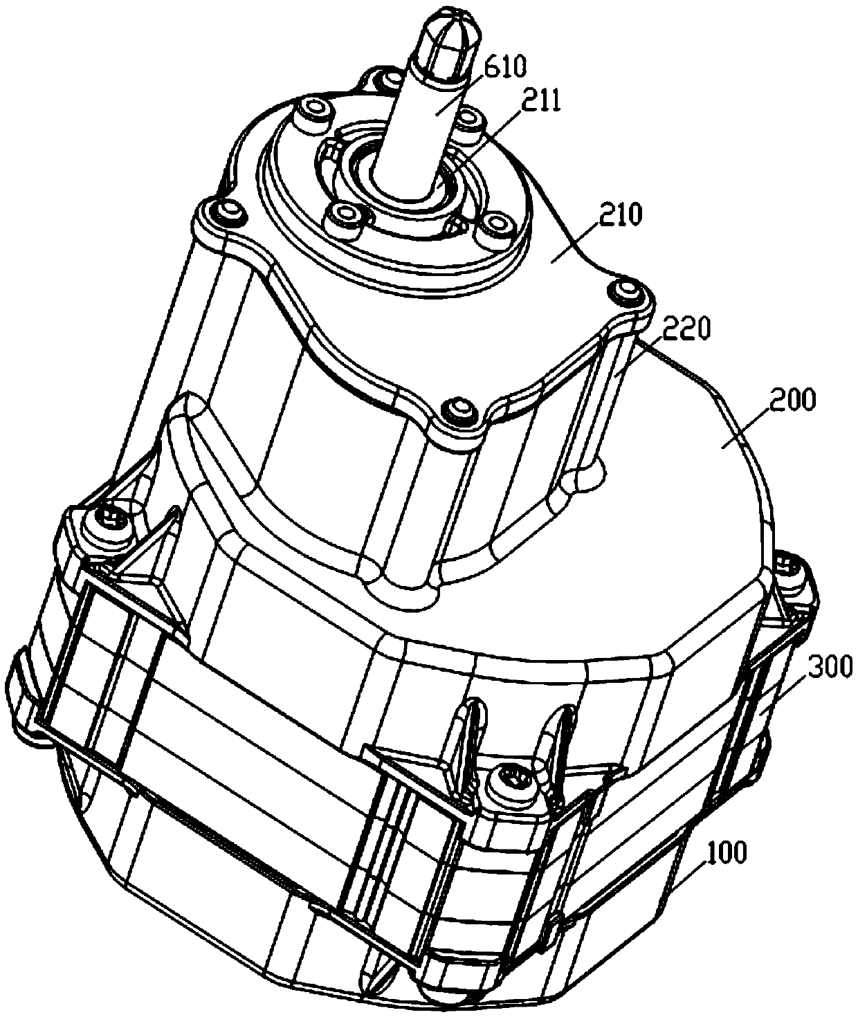 Low-speed motor with lubricating oil gear case structure
