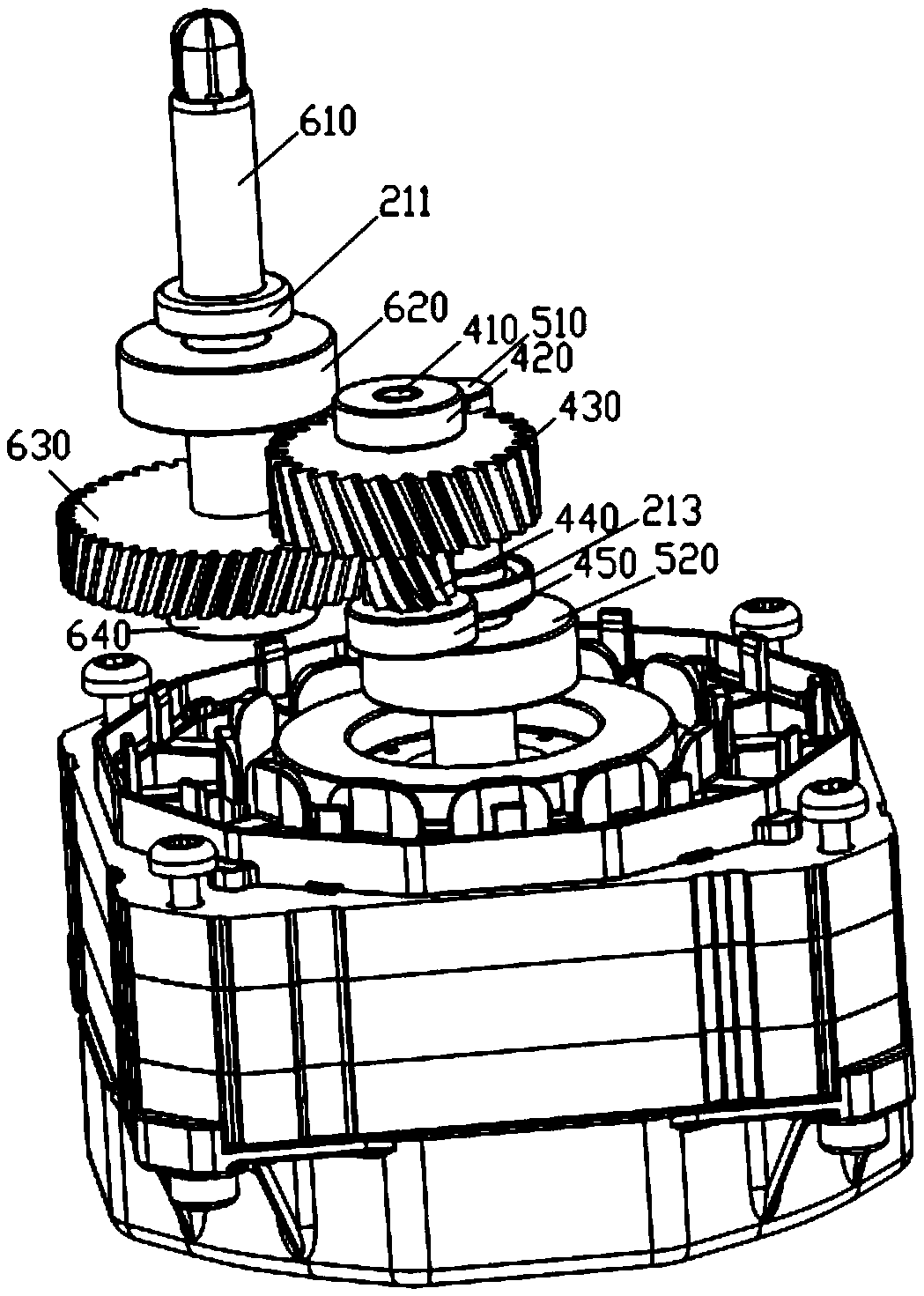 Low-speed motor with lubricating oil gear case structure