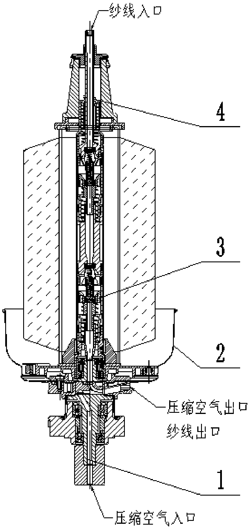 A Pneumatic Yarn Threading Two-for-One Twisting Spindle for Large Packages