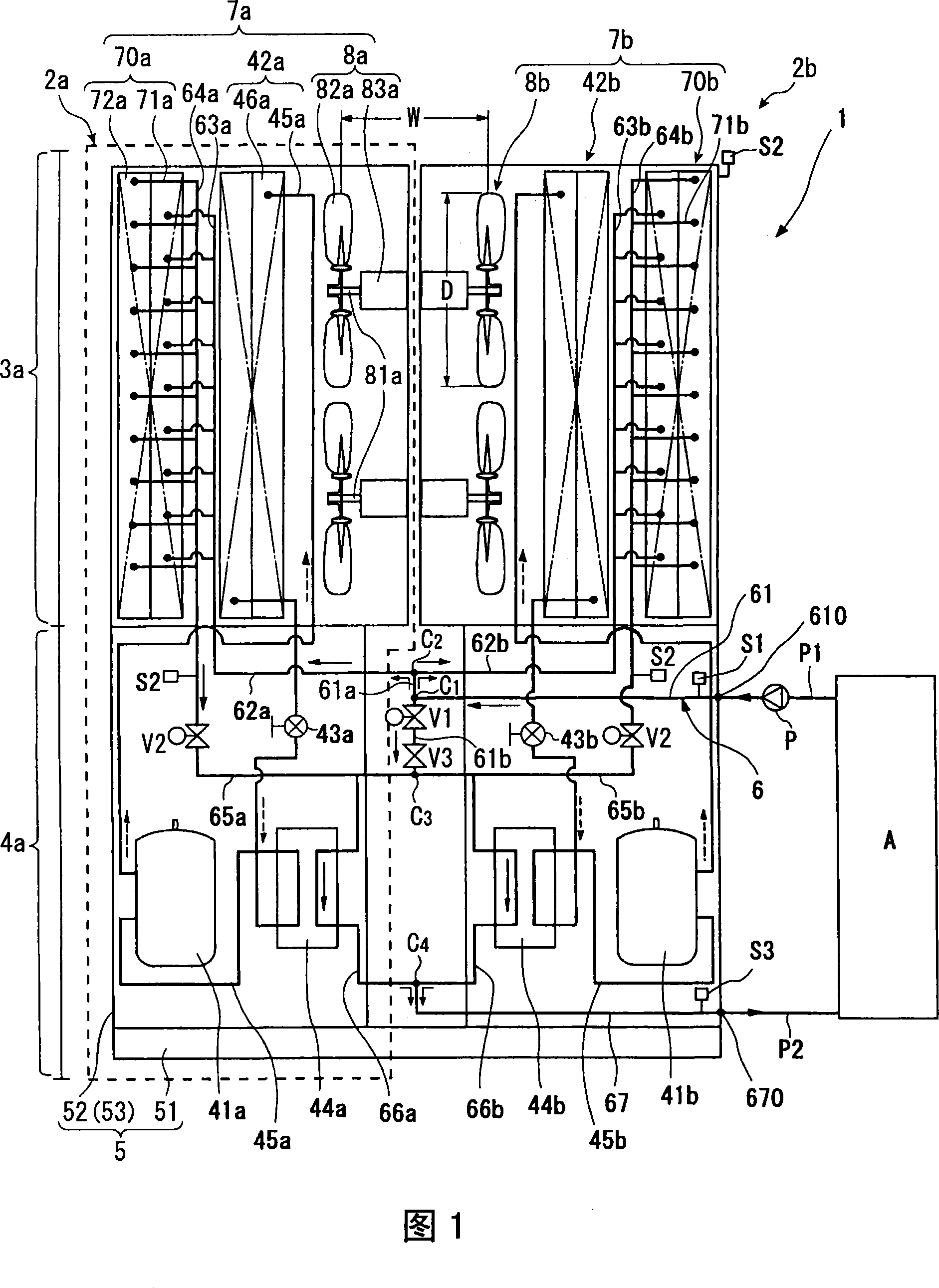 Cooling device and assembling body