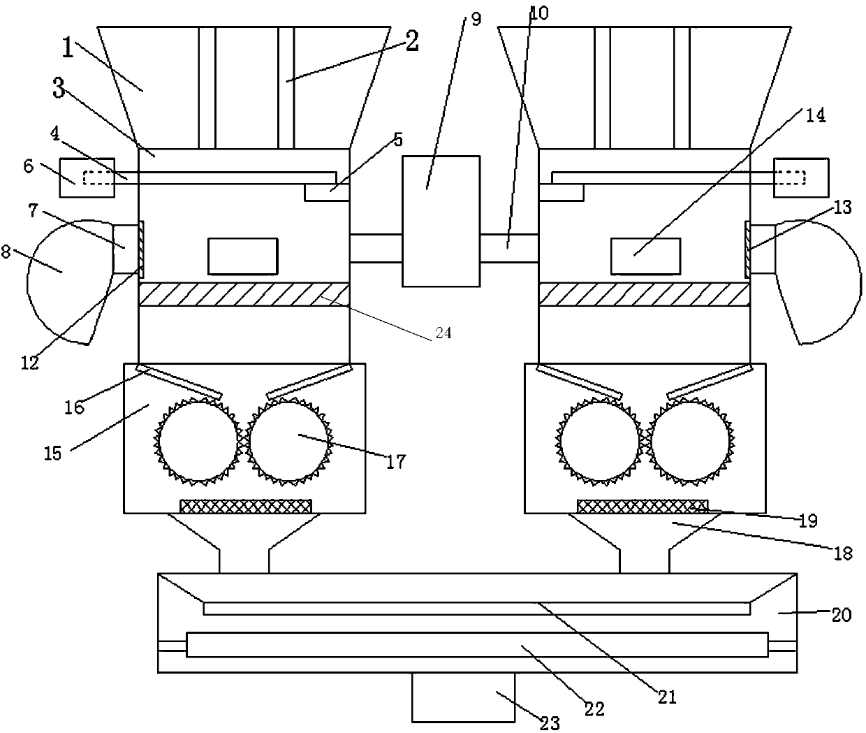 Crushing device for wine-brewing raw materials