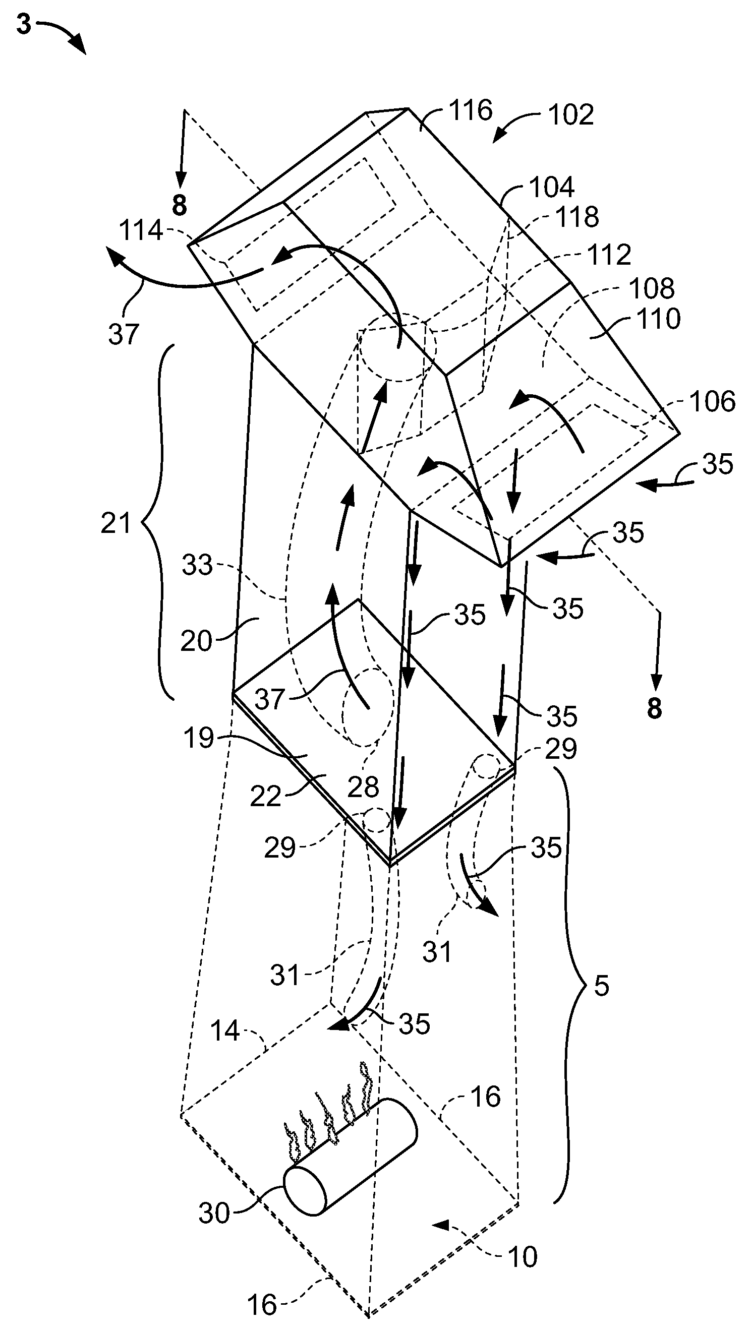 Partitioned chimney cap and fireplace venting system
