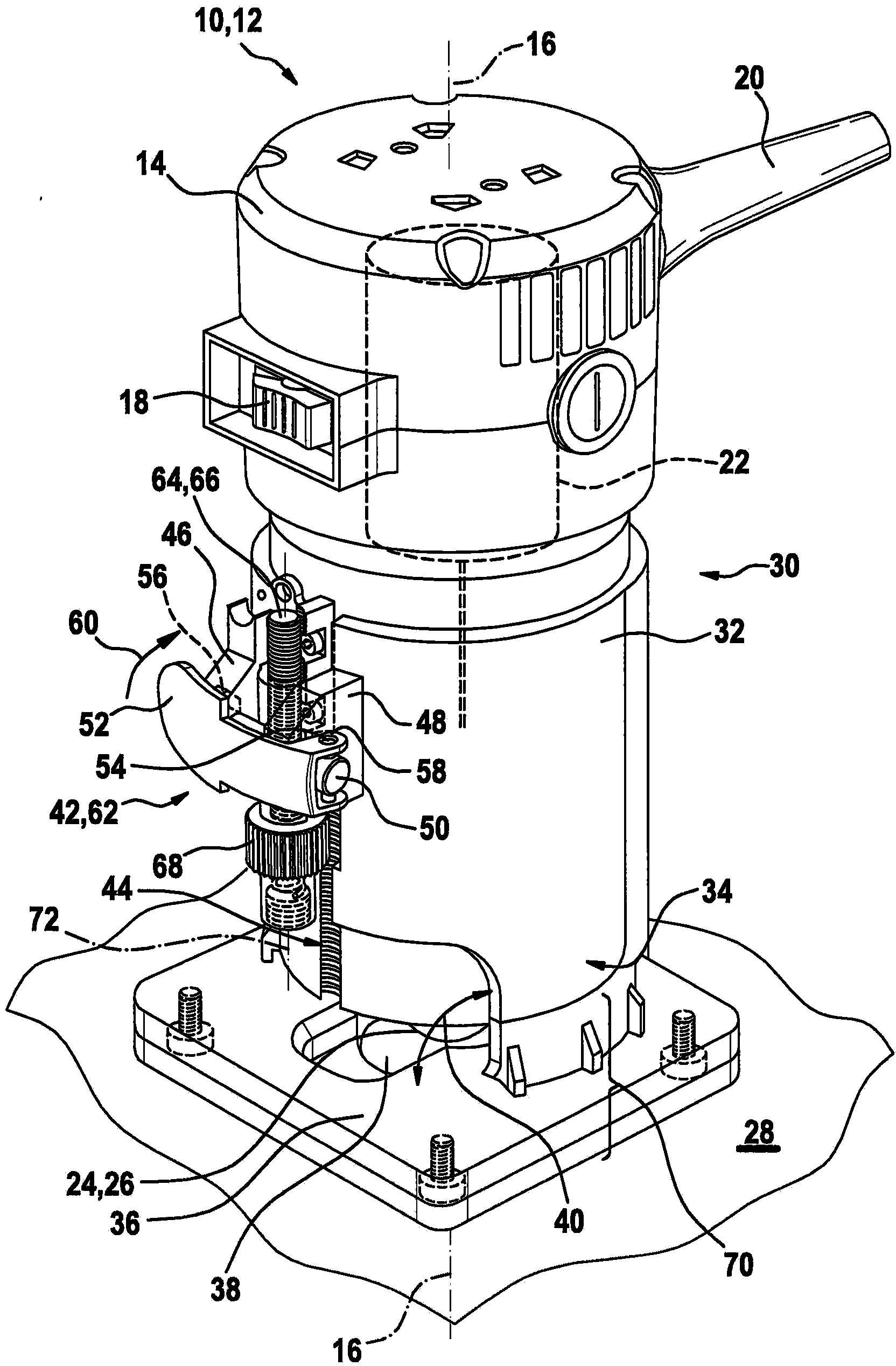 Hand-held power tool with height adjustment device