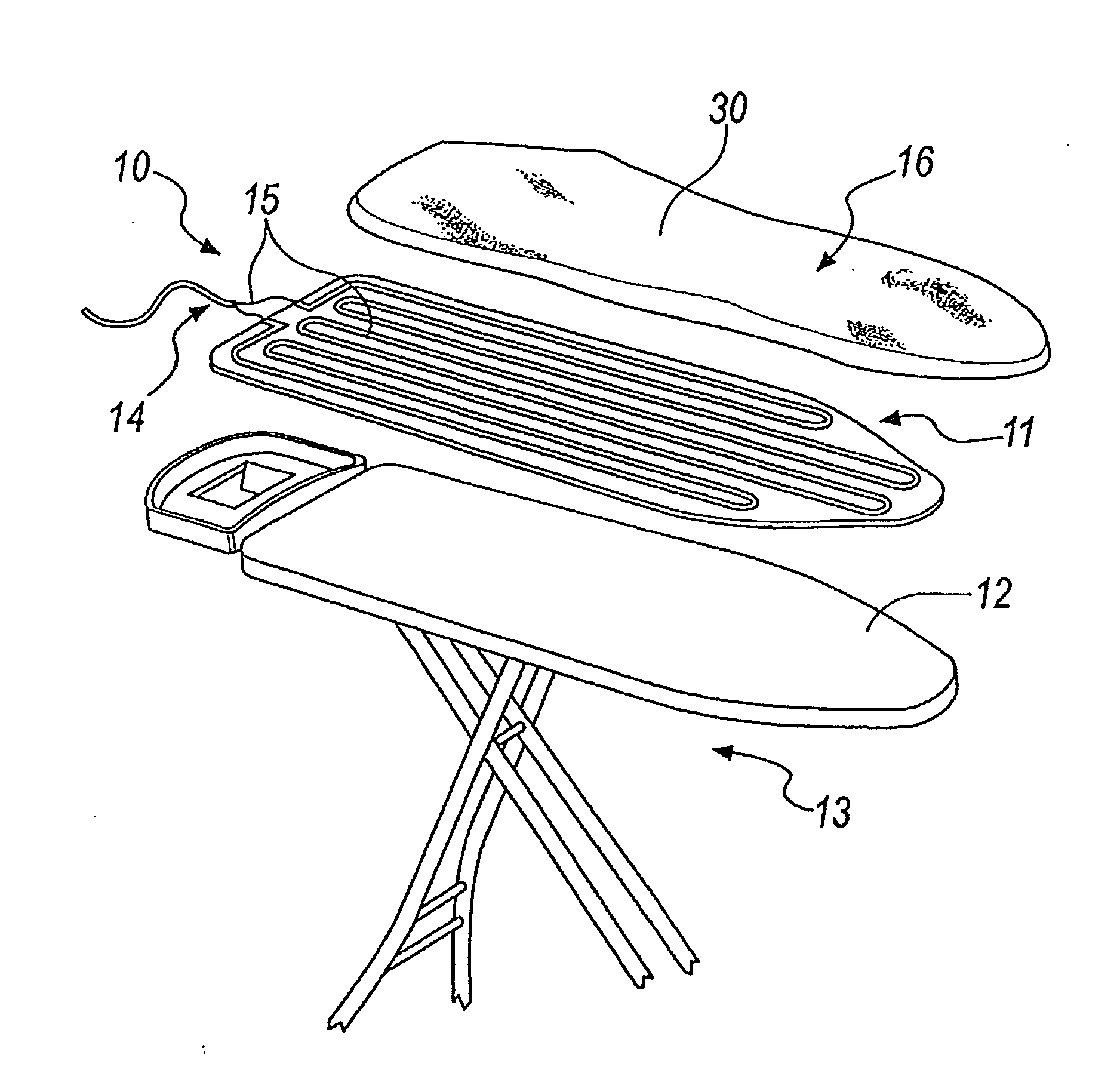 Heating device for the ironing top of an ironing board