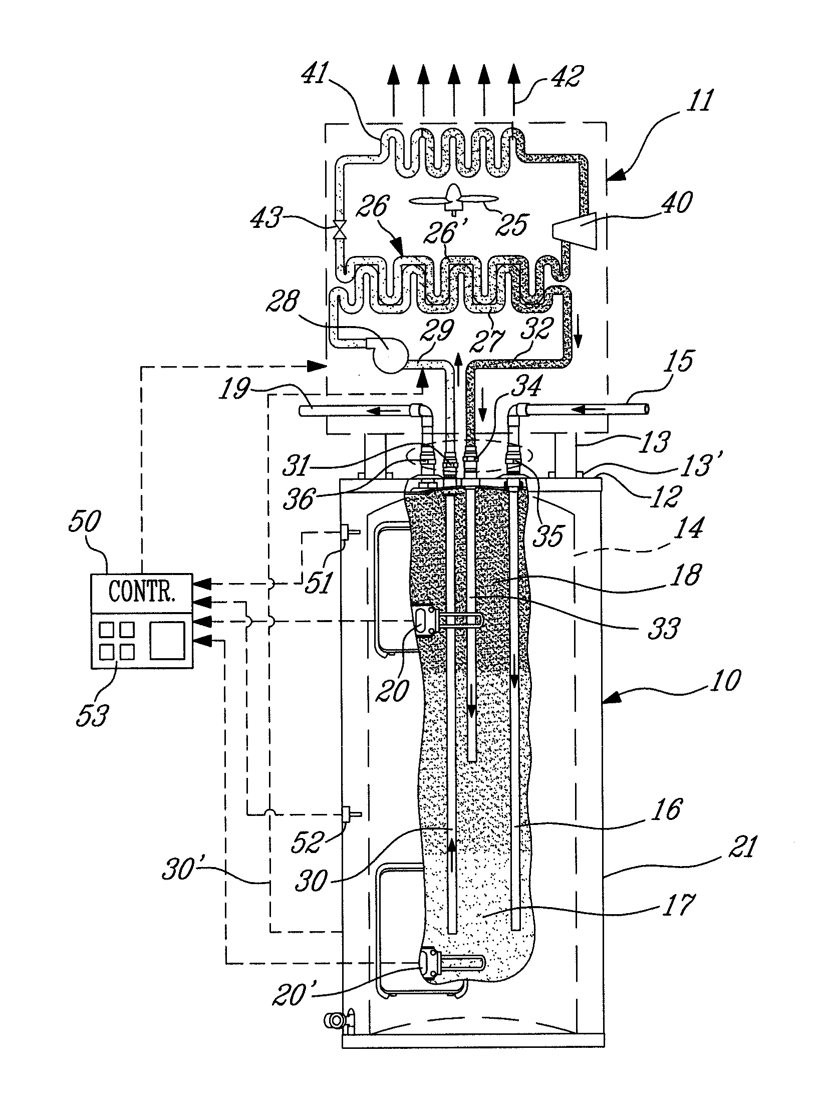 Separable heat pump and water heater