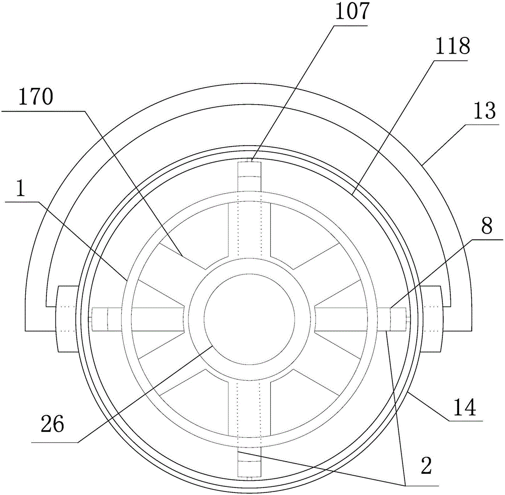 Rotary jet-type mop washer-dryer having rotary support and self-locking spindleless lifting cylinder