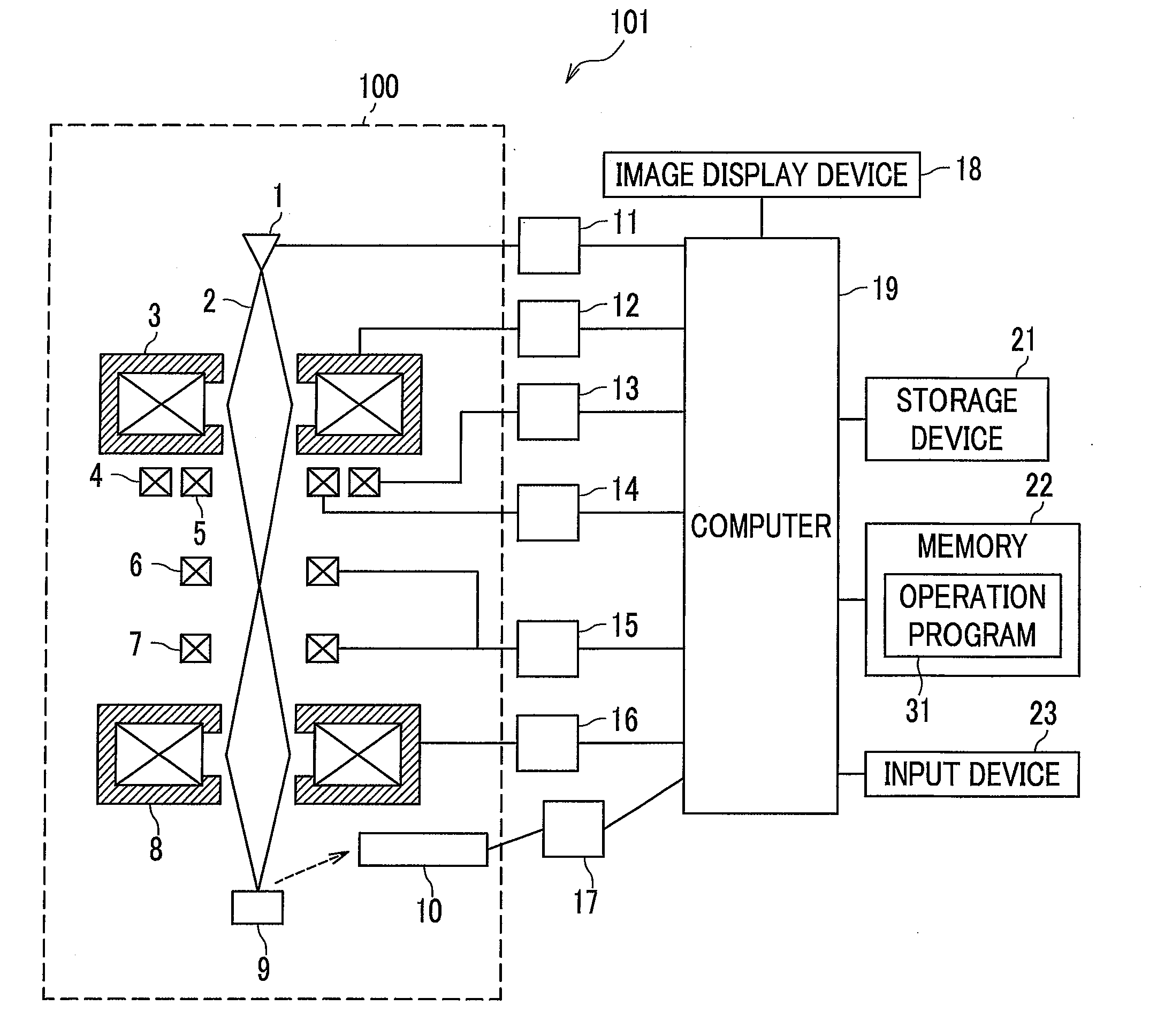 Charged particle beam apparatus, specimen observation system and operation program