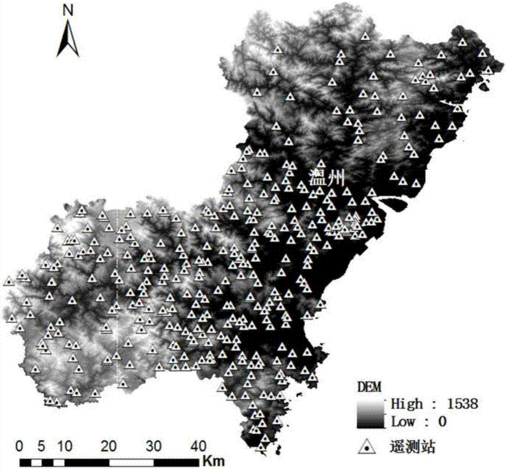 Topographical data-based test method of suspicious numerical values of telemetering rainfall amount sites
