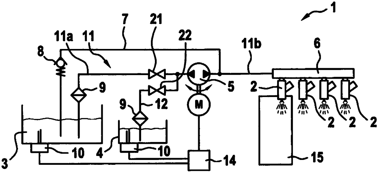 Water injection device with at least two tanks