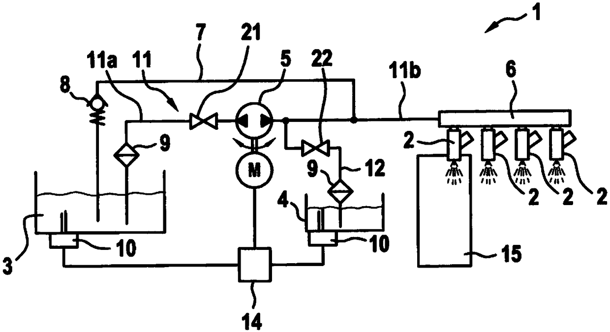 Water injection device with at least two tanks