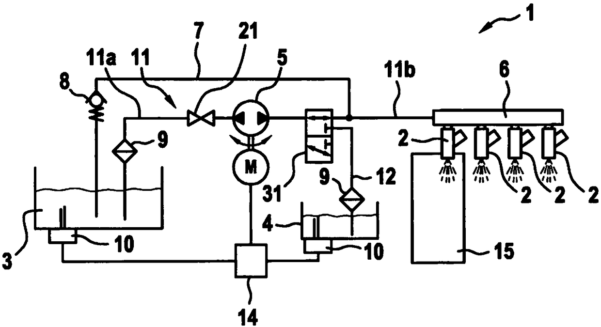 Water injection device with at least two tanks