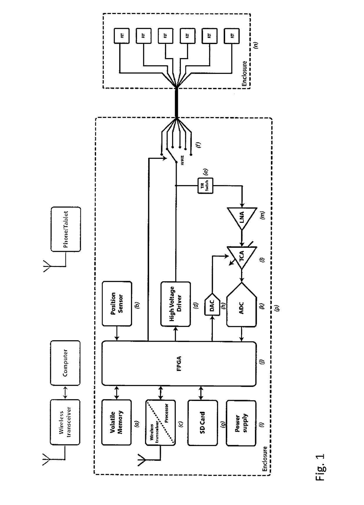 Wearable ultrasound device for signalling changes in a human or animal body