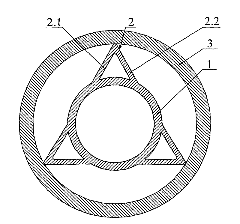 Rotary flexible shaft supporting tube with support blades having triangular sections