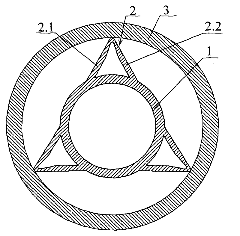 Rotary flexible shaft supporting tube with support blades having triangular sections