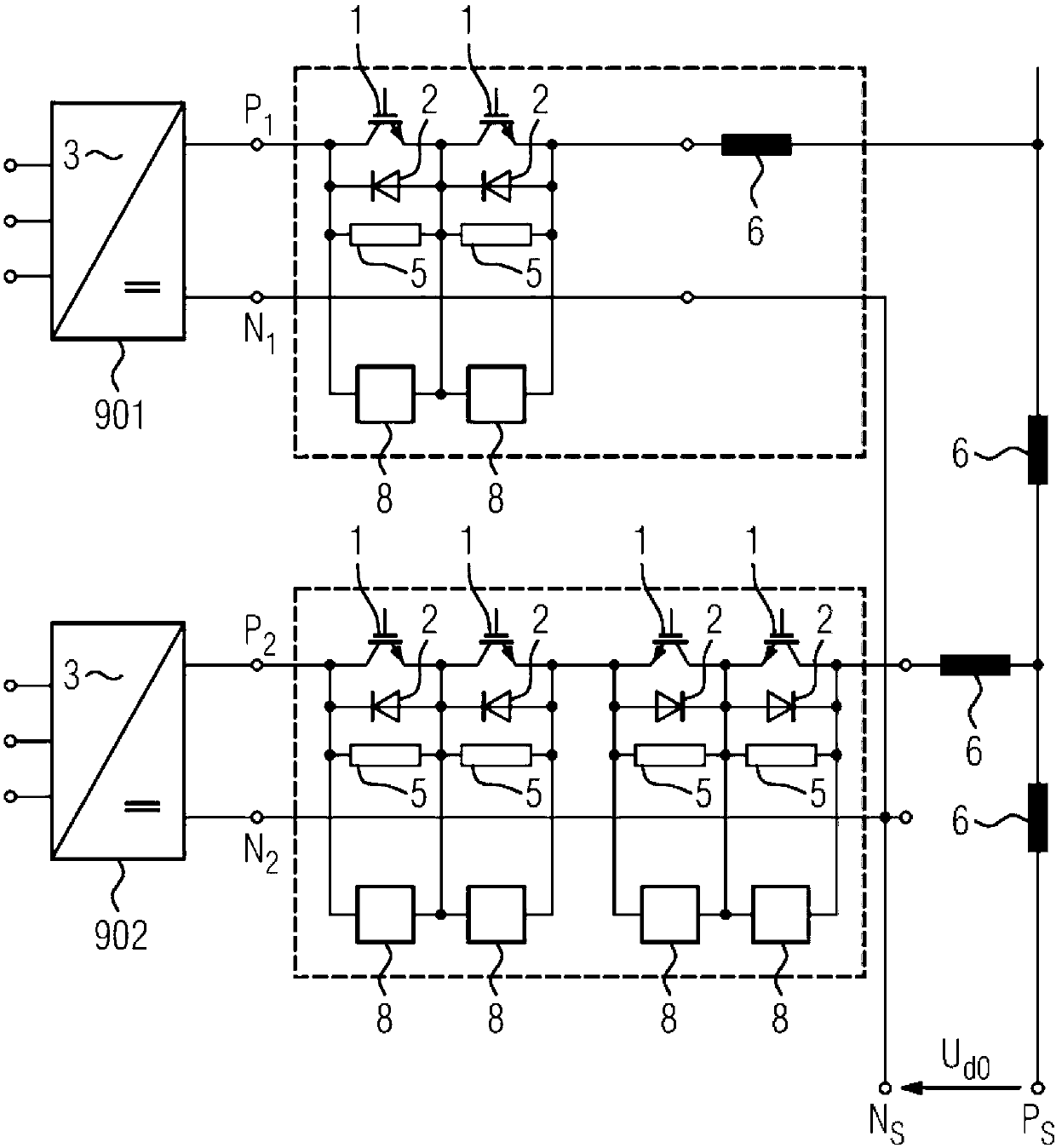 Circuit arrangements for electronically controlled DC networks