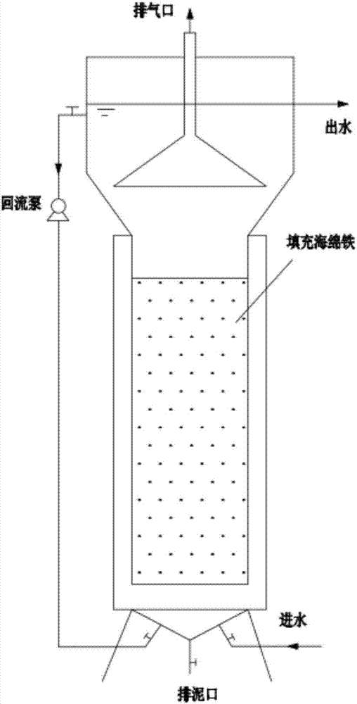 A process of reinforcing the denitrification efficiency of an anaerobic ammoxidation reactor by utilizing a spongy iron filler