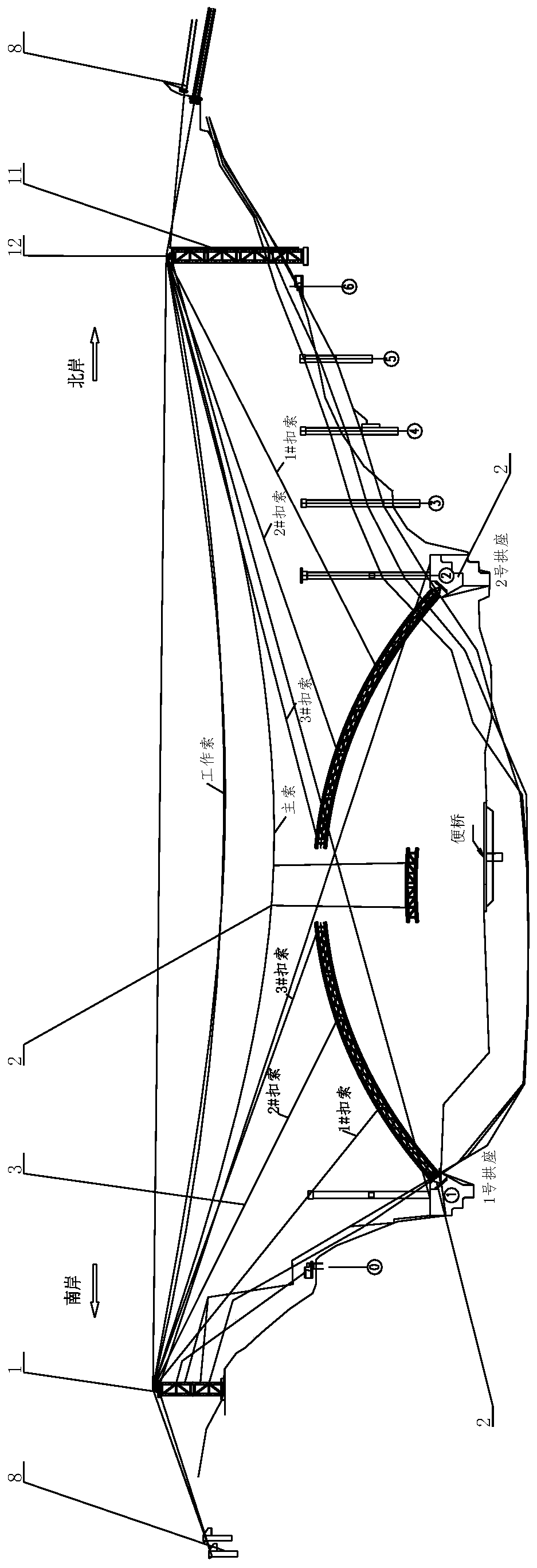Hoisting and tower buckling integrated construction method for cable of arch bridge