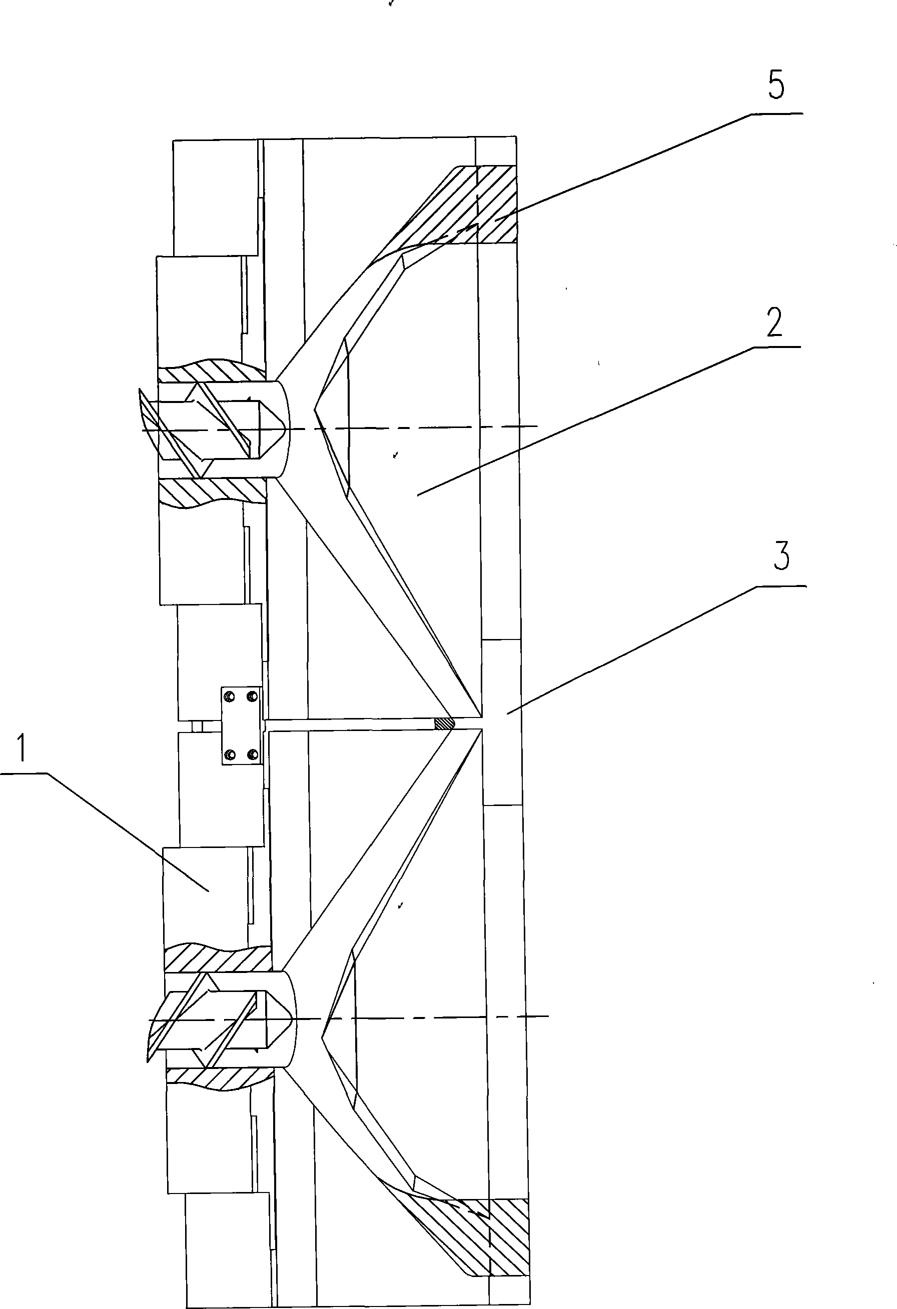 Unsymmetrical compound machine heads of passageway of wide rubber sheet extruder