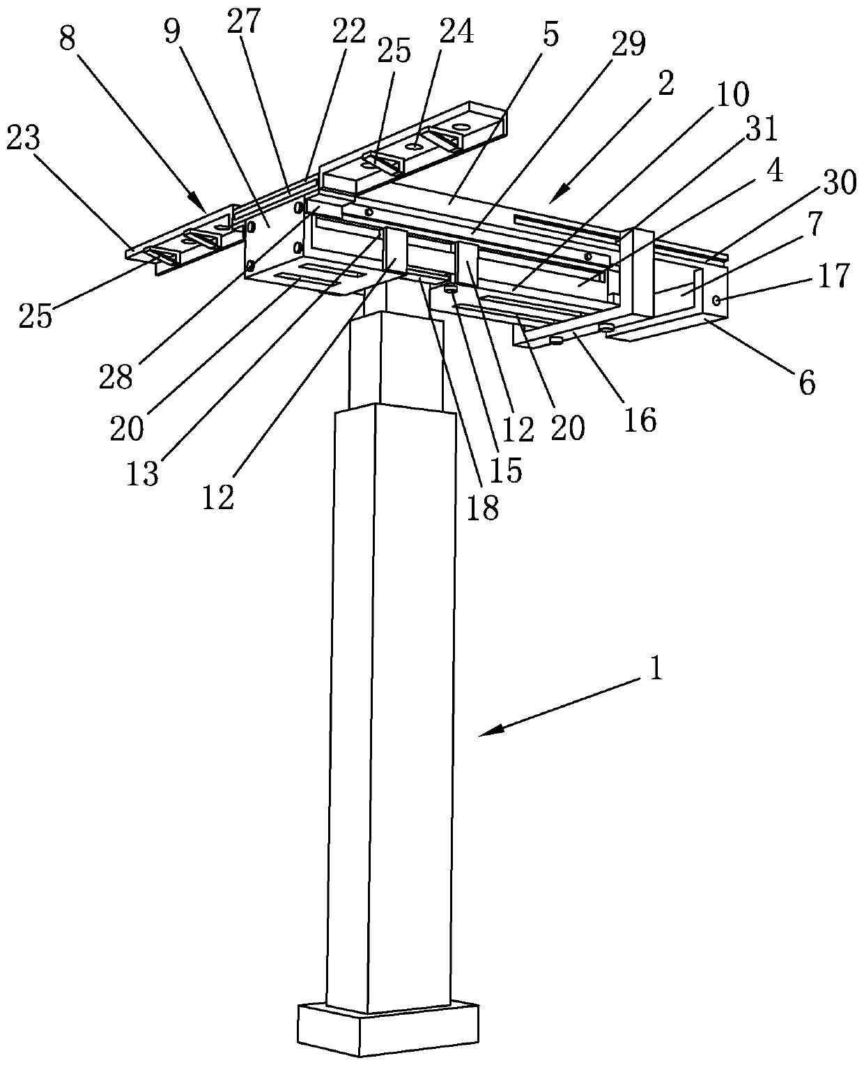 High-thrust lifting upright structure and mounting method thereof