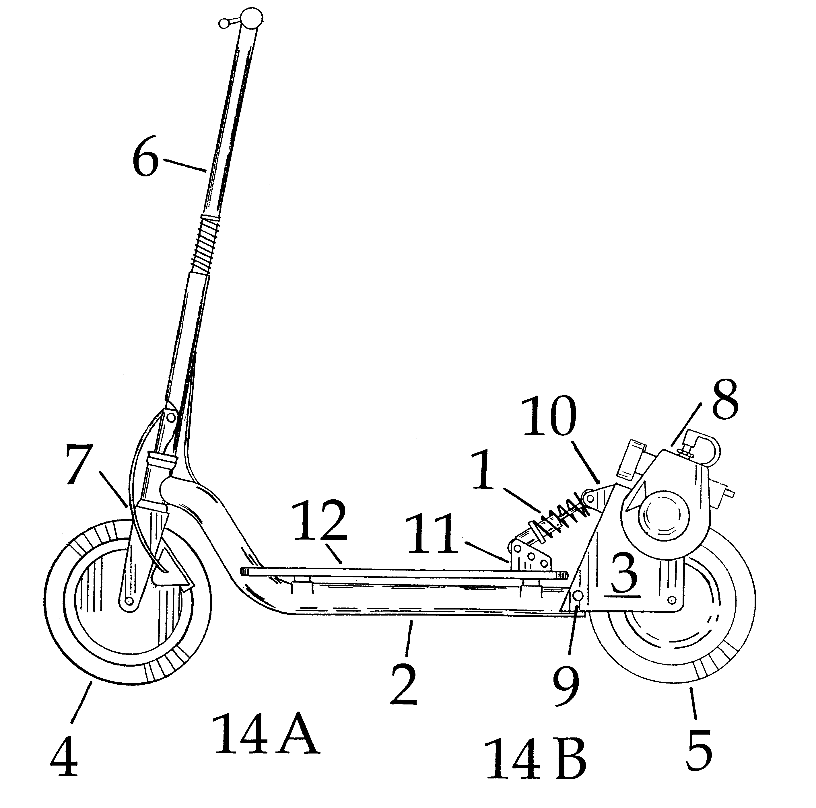 Pivoting frame suspension scooter