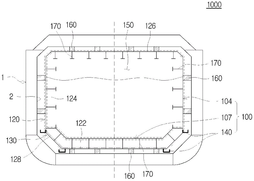 Storage tank for liquefied materials and ship comprising same