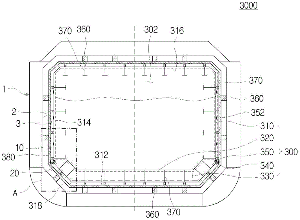 Storage tank for liquefied materials and ship comprising same