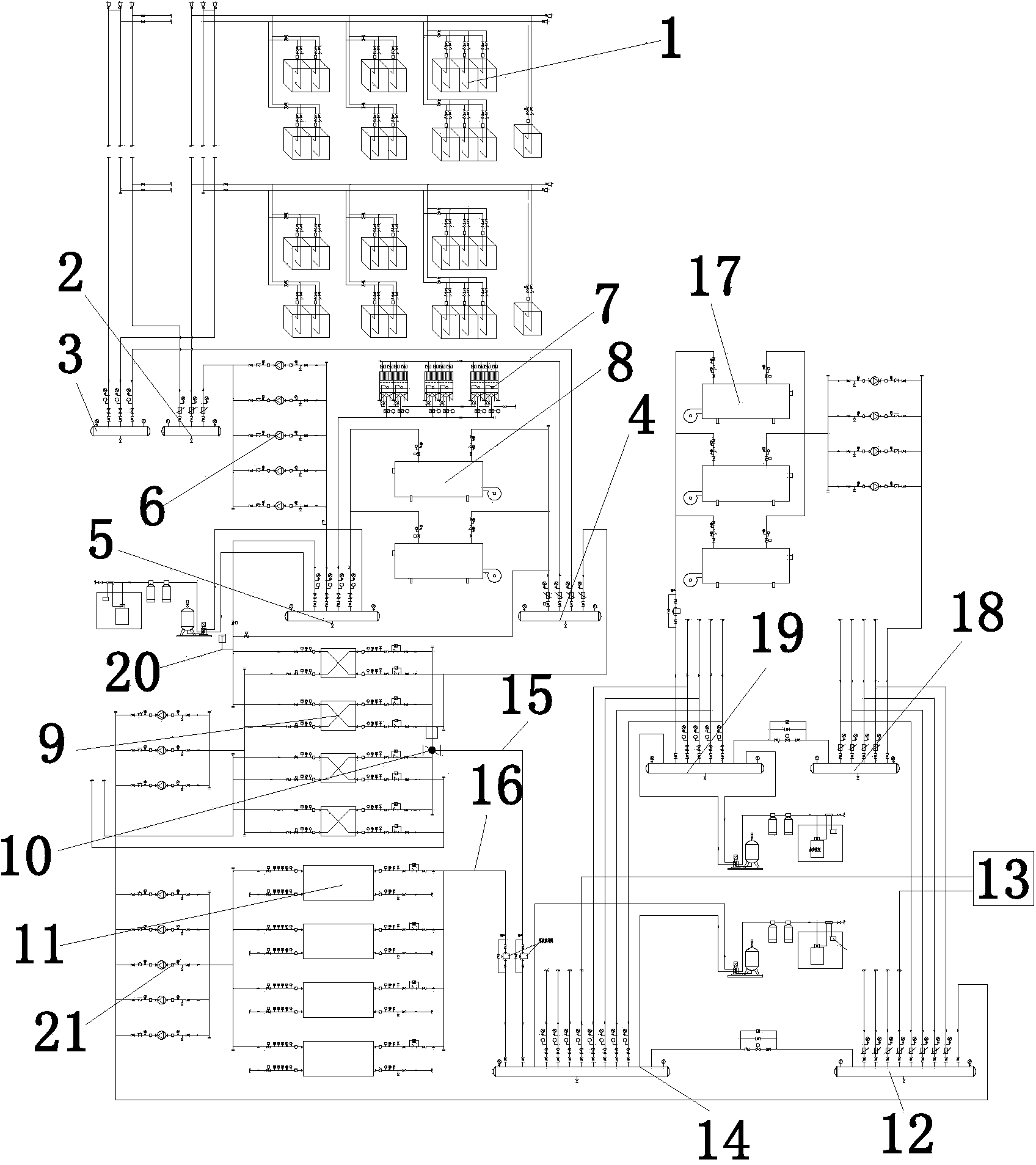 Commercial complex air-conditioning energy recycling method and system