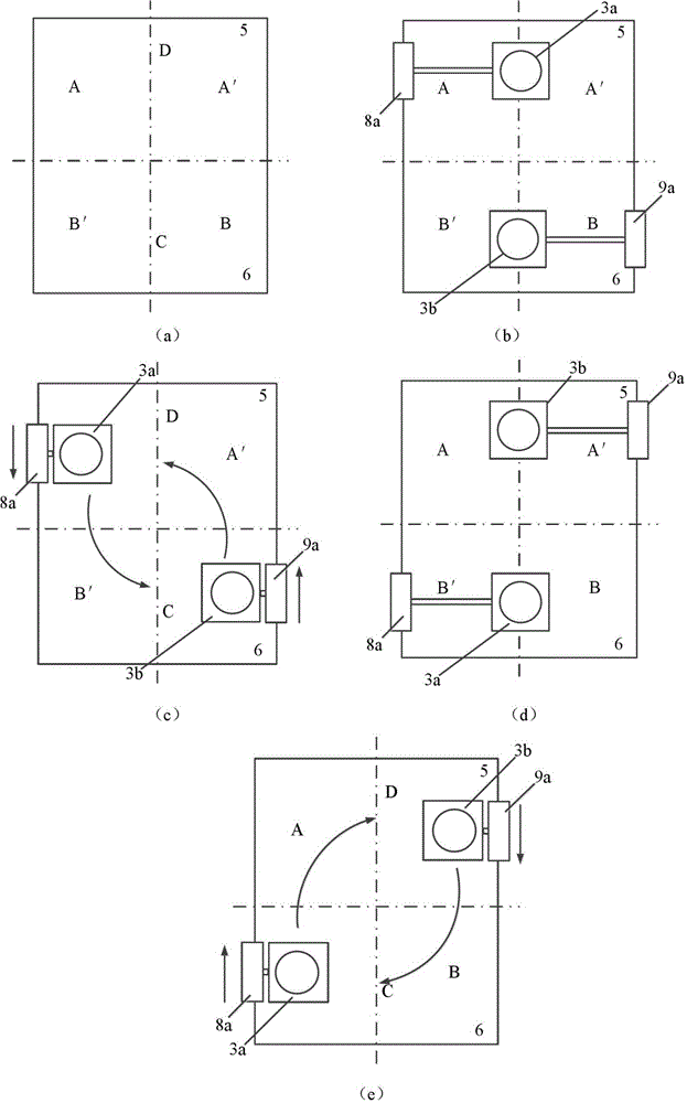 Moving coil gas-magnetism combined air-suspension double-workpiece-stage vector circular-arc exchange method and device based on staggered magnetic steel arrangement