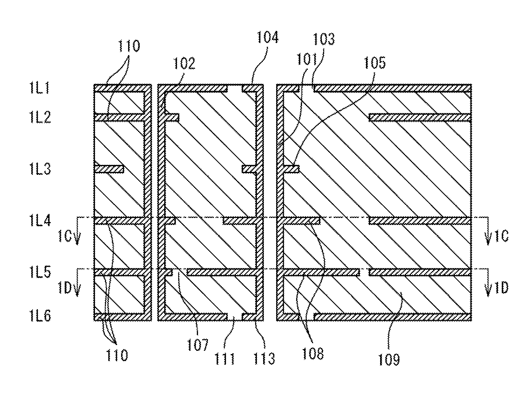 Filter based on a combined via structure