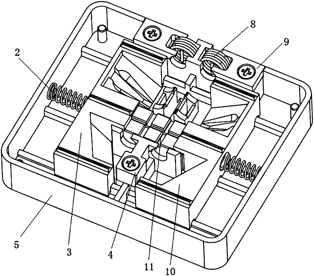 A double self-locking safety door device and a power socket using the safety door device