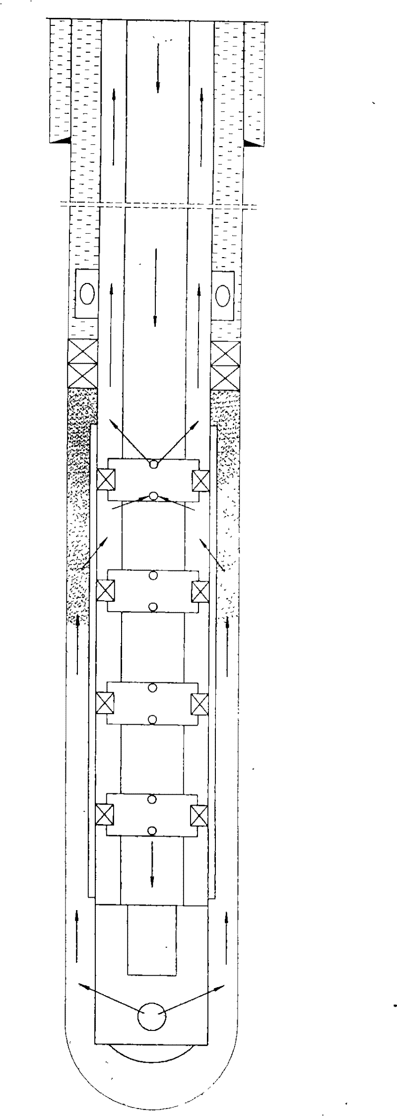 Horizontal well tube exterior subsection gravel filling sand prevention process and pipe column