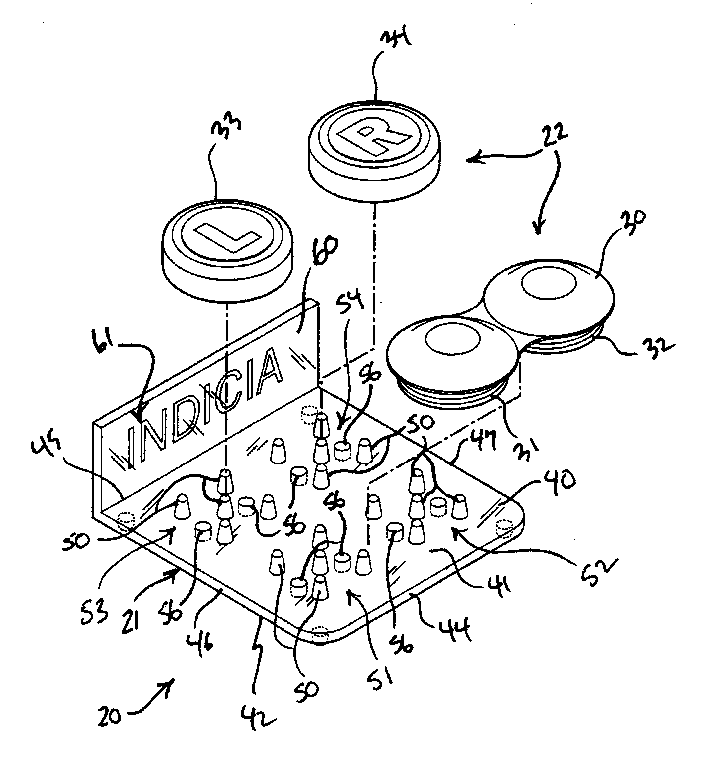 Contact lens case drying and storage rack assembly